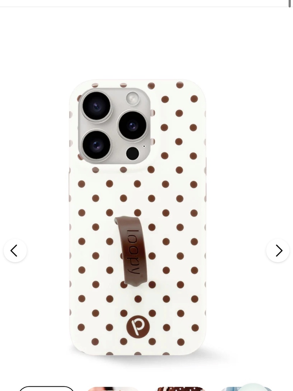 Loopy Case White Phone Case with Brown Polka Dots and Brown Loop lefty